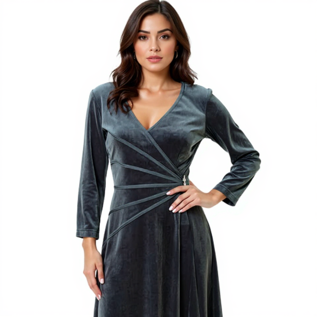 Connected Apparel Gray Velour Pre-Owned Ladies Dress - Size 8