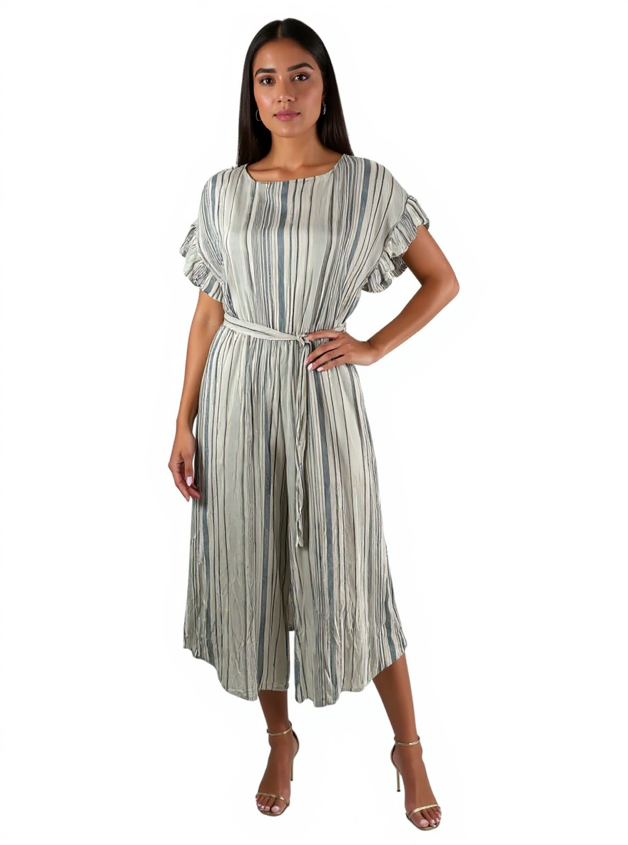 June & Hudson White/Blue Stripe Pre-Owned Ladies Jumpsuit - Size Small