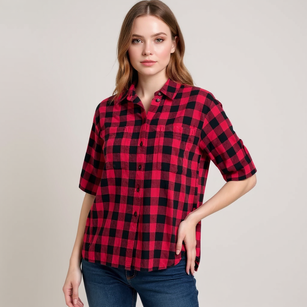Madewell Red/Black Buffalo Check Pre-Owned Ladies Top - Size Small