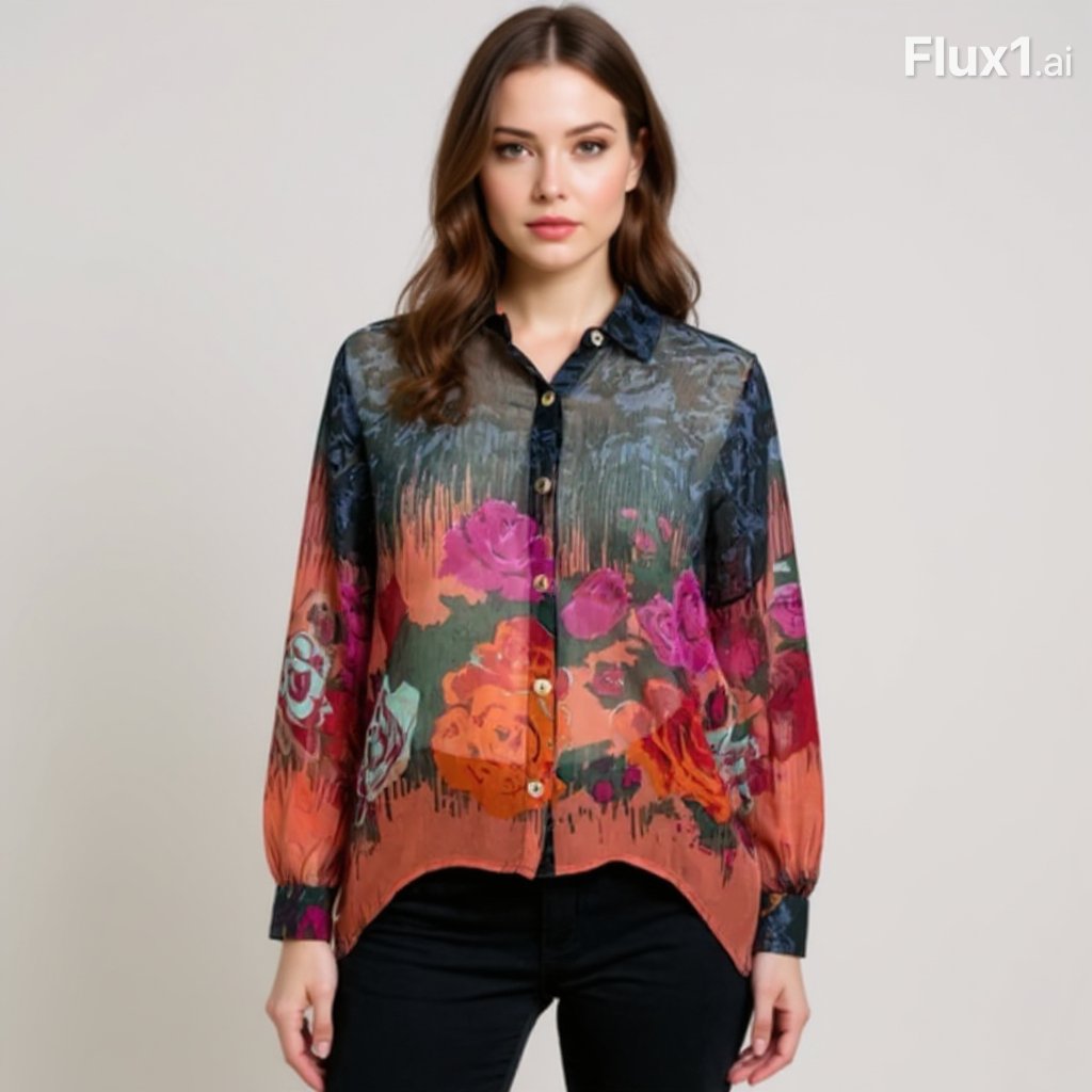 Citron Navy/Pink/Orange Floral Pre-Owned Ladies Top - Size XL
