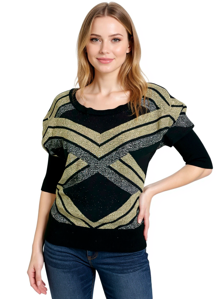 Worthington Black/Gold Sparkle Pre-Owned Ladies Top - Size Small