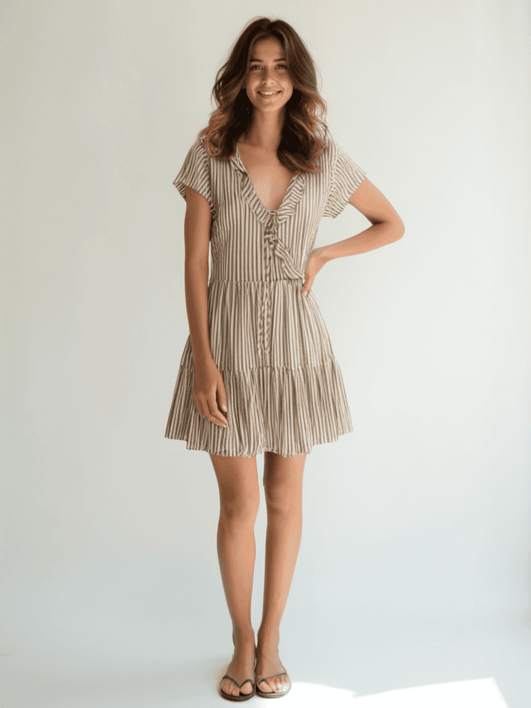 Altered State Taupe/White Stripe Pre-Owned Ladies Dress – Size XS - Margaret’s Fine Consignment