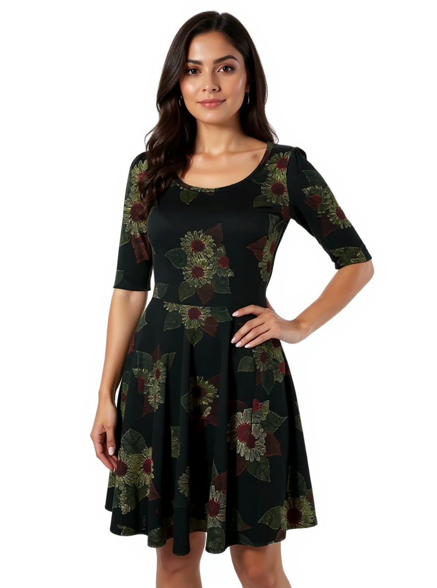 Lularoe Black/Yellow Sunflowers Pre-Owned Ladies Dress - Size XS