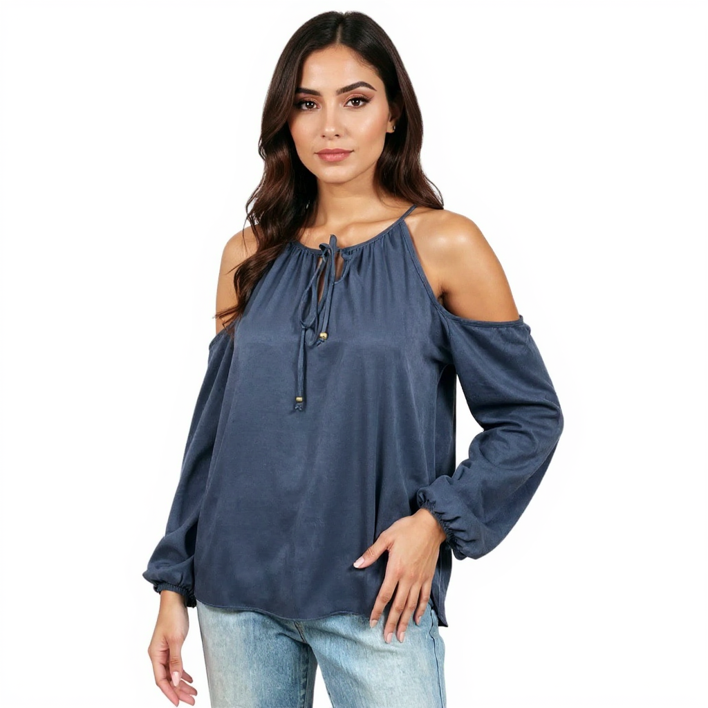 Aqua Navy Solid Pre-Owned Ladies Top - Size Medium