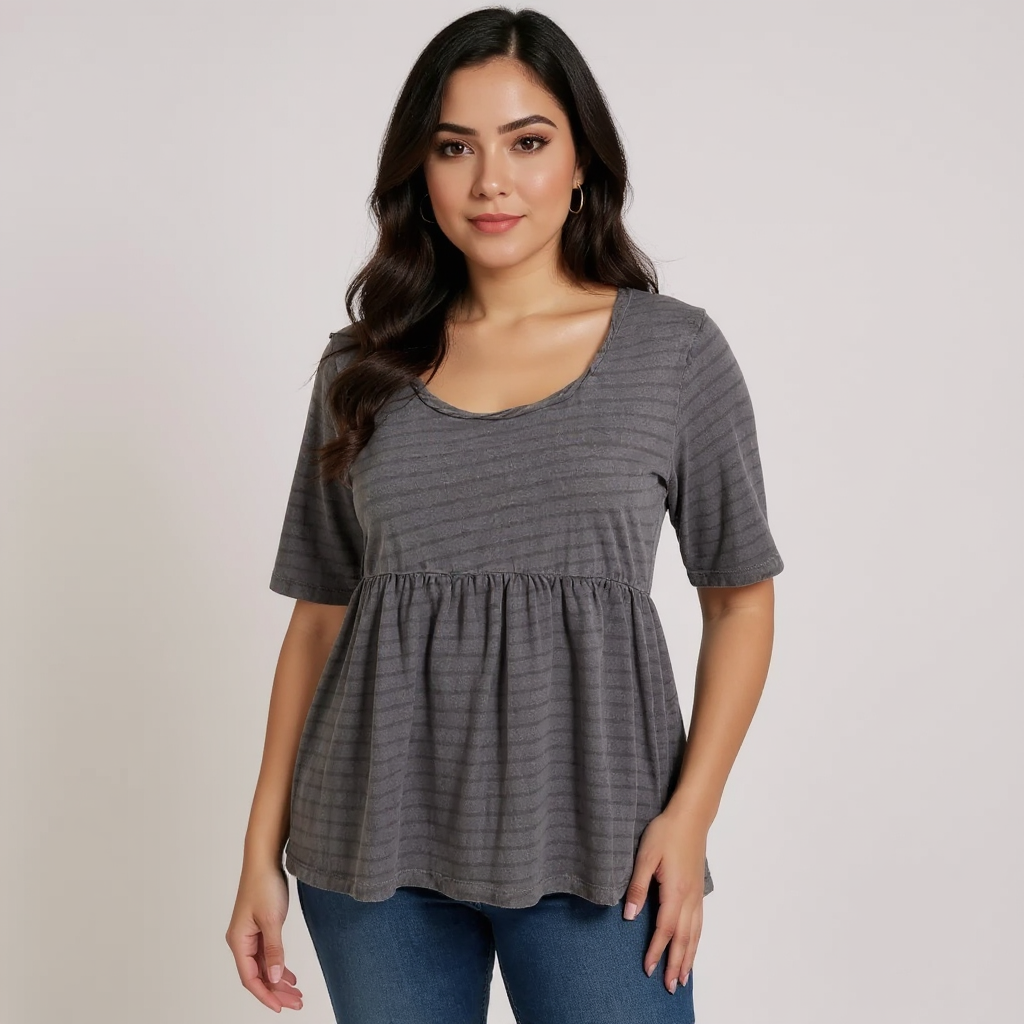 J. Crew Gray/White Stripe Pre-Owned Ladies Top – Size Medium