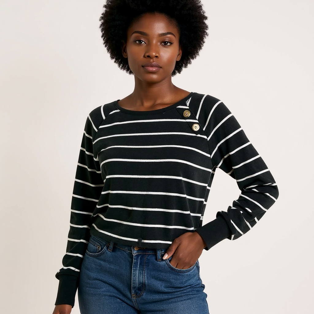 J. Crew Black White Stripe Long Sleeve Top – Size XS, Excellent Pre-Owned