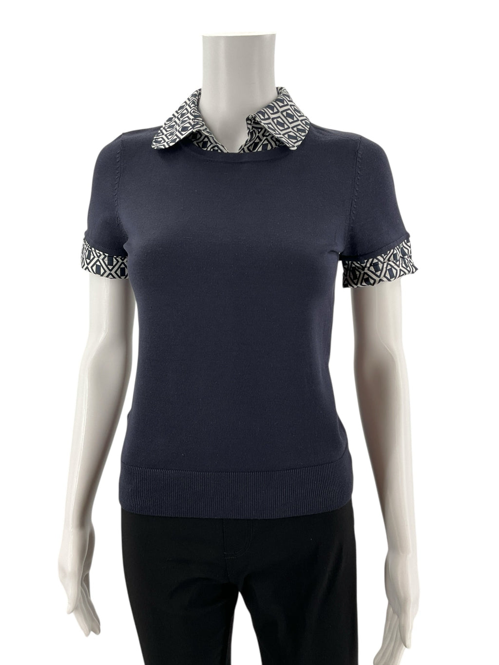 Ann Taylor Navy/White Print Pre-Owned Ladies New with Tags Top - Size XS Petite