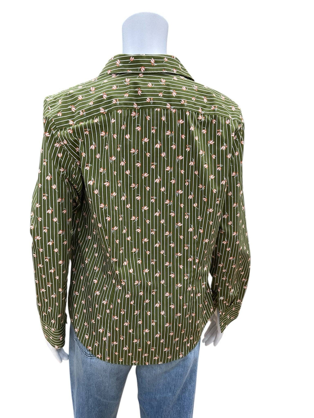 Back view of Lands End Top Size 10P featuring green floral print and tailored fit. Find this top at Margaret's Fine Consignments.