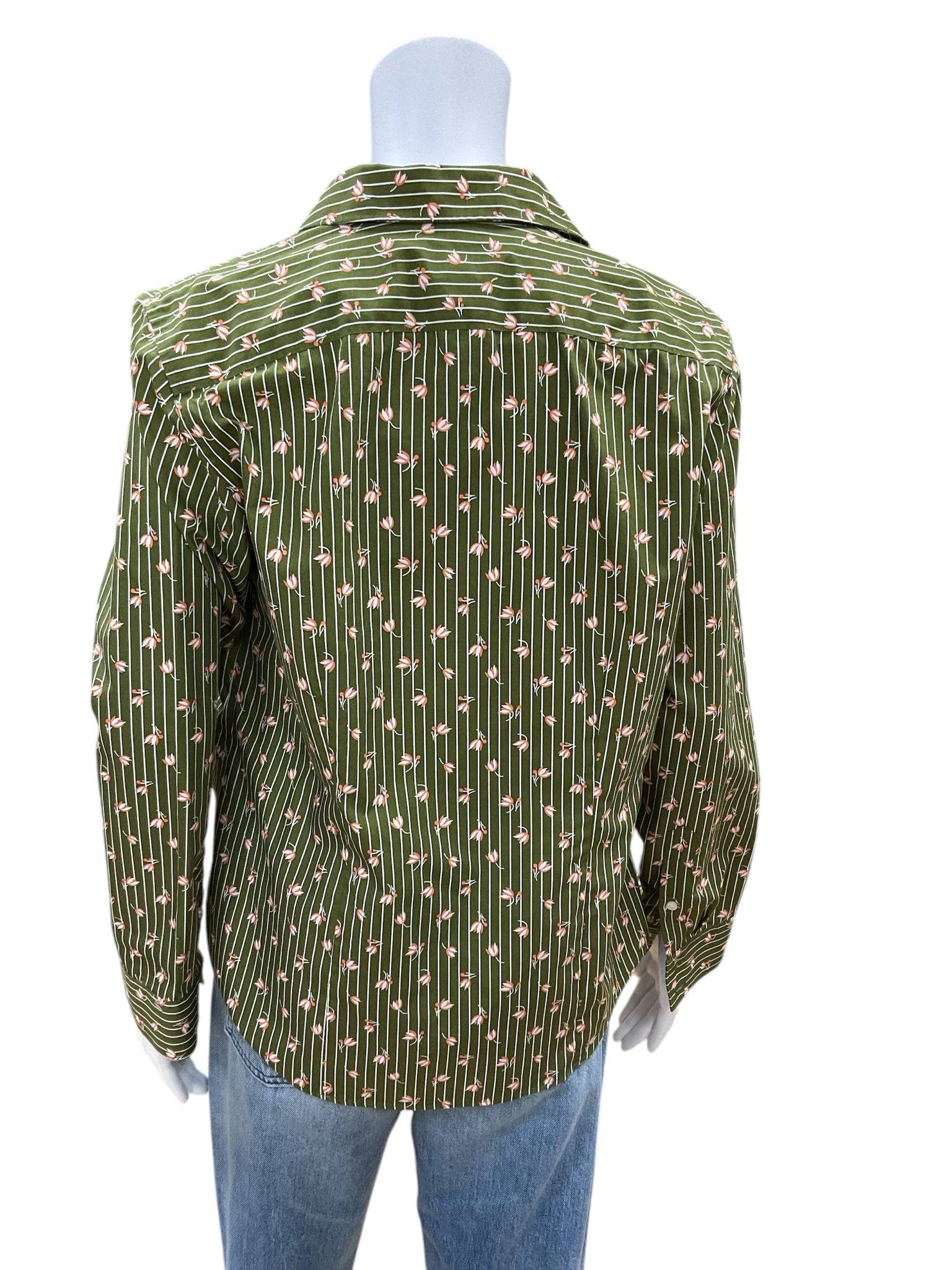 Back view of Lands End Top Size 10P featuring green floral print and tailored fit. Find this top at Margaret's Fine Consignments.