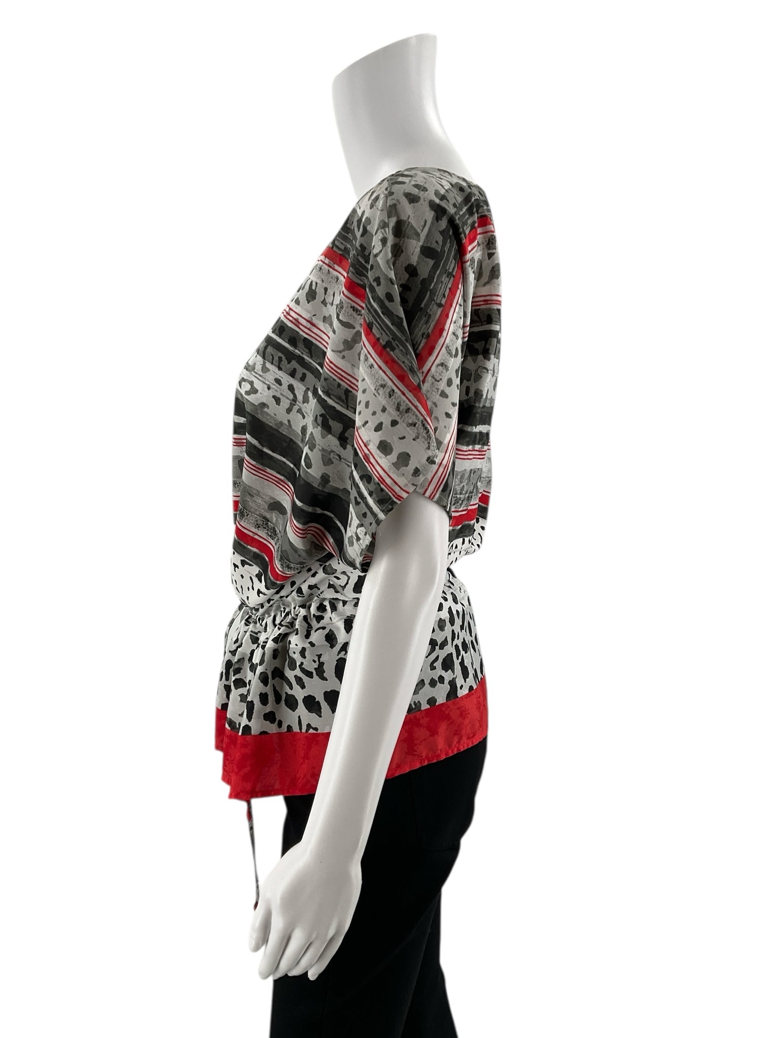 Ruby Rd - White/black/red Print Pre-Owned Ladies Casual Top - Size Large