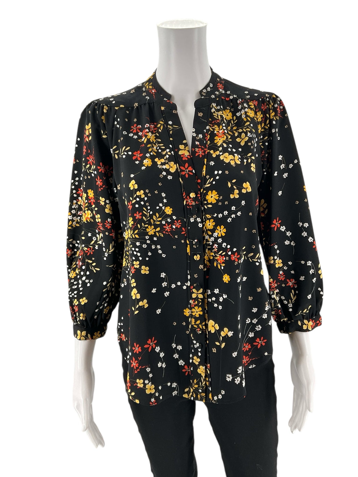 Karl Lagerfeld - black/white/yellow/orange Floral Casual Top - Size XS