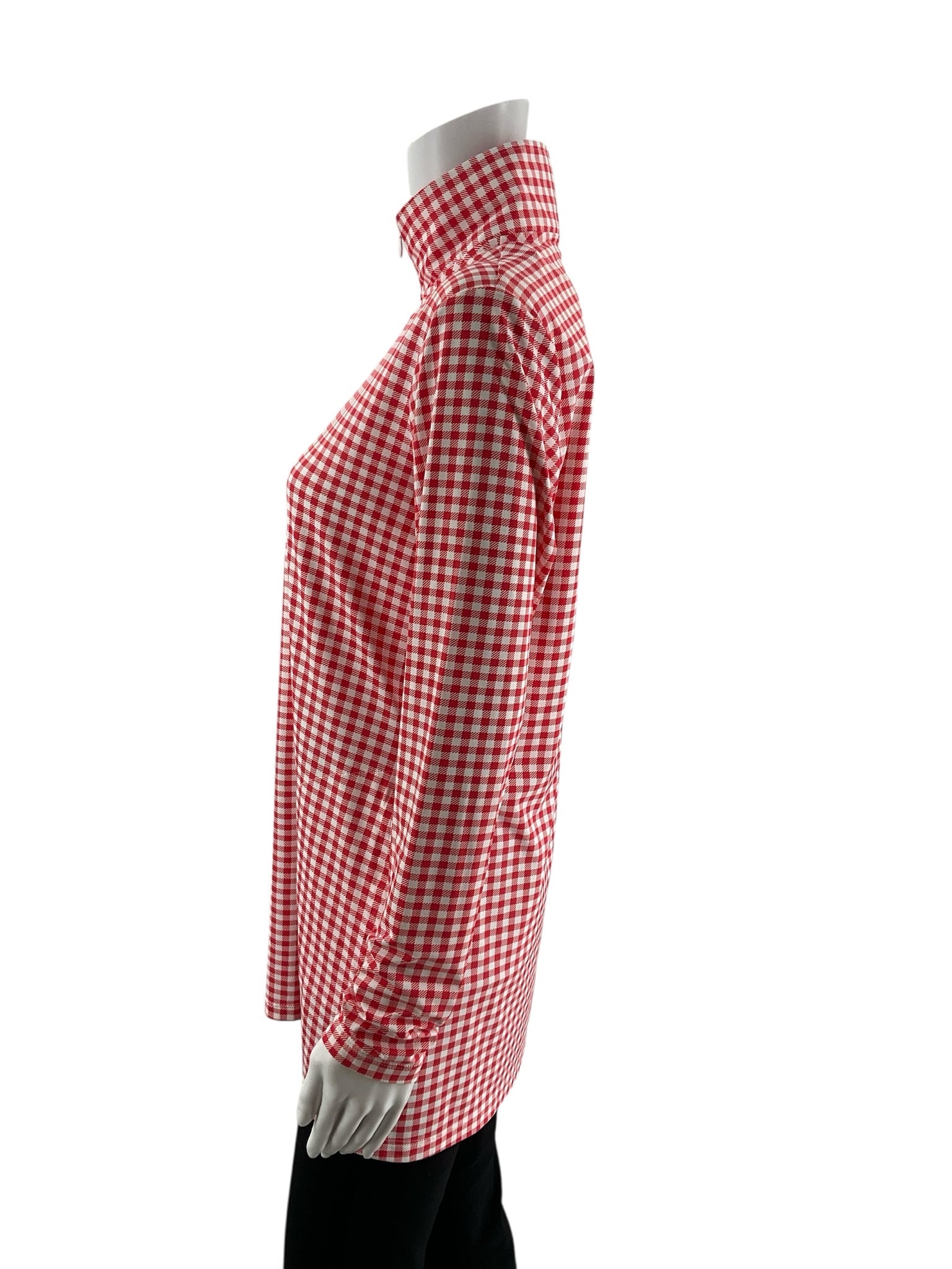 Lands' End pre-owned white and red checkered tunic top, half-zip mock neck style, size small, perfect for athleisure wear.