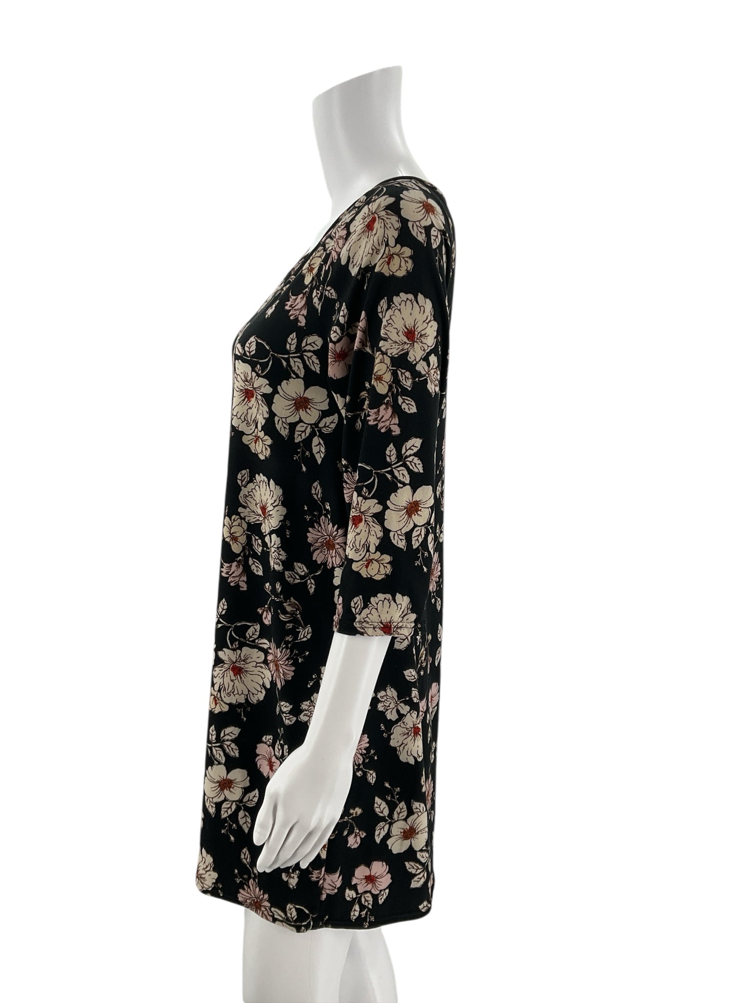 Made With Love Black/Cream/Pink Floral Pre-Owned Ladies Dress - Size Small