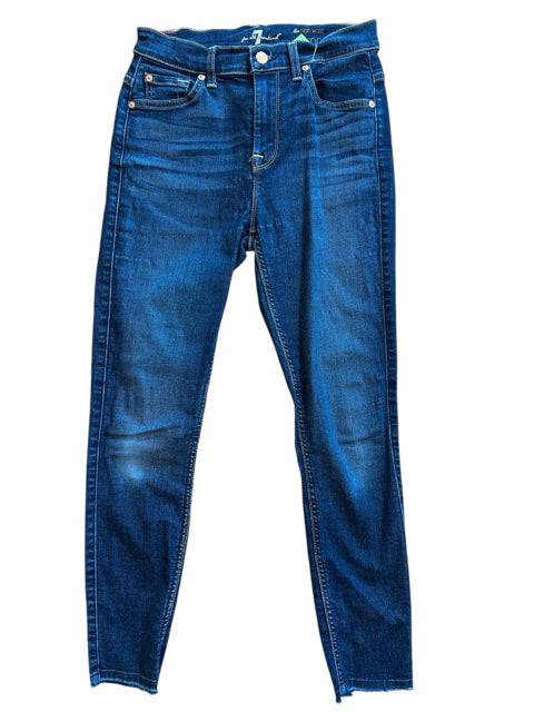 Flat lay of For All Mankind Jeans Size 6 in dark blue wash from Margaret's Fine Consignments. Premium pre-owned denim with classic five-pocket style.