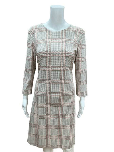 J Mclaughlin Pink/Tan/Cream Plaid Pre-Owned Ladies New with Tags Dress - Size Large