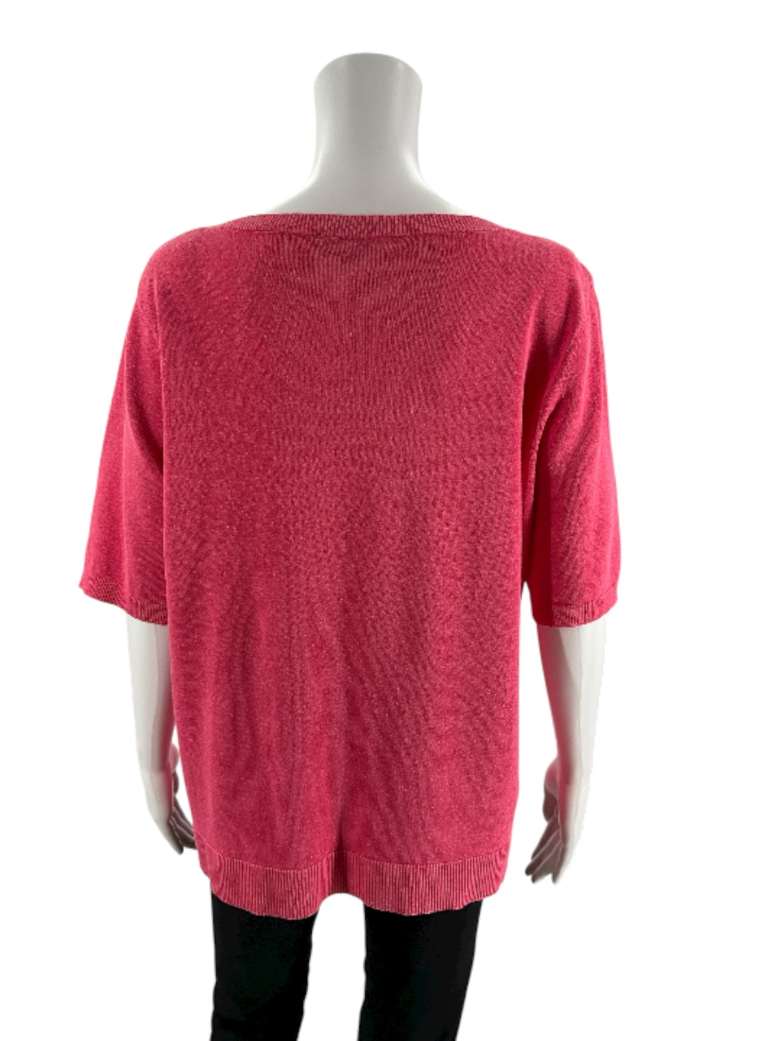 Ann Taylor pink solid knit pullover top with bateau neck, relaxed fit, size large, ideal for casual minimalist outfits.