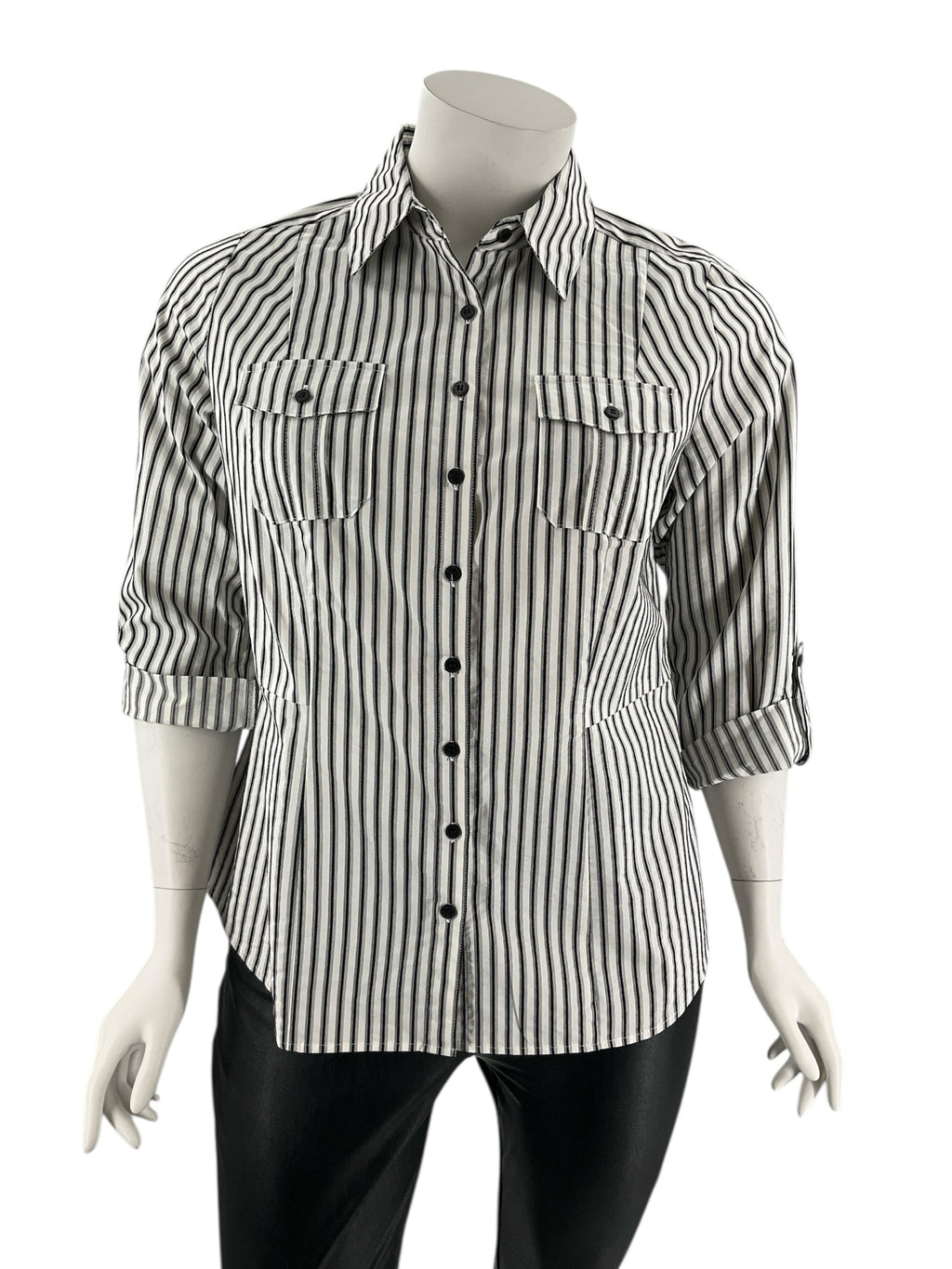 Worthington Black/White Stripe Pre-Owned Ladies Top - Size 1X
