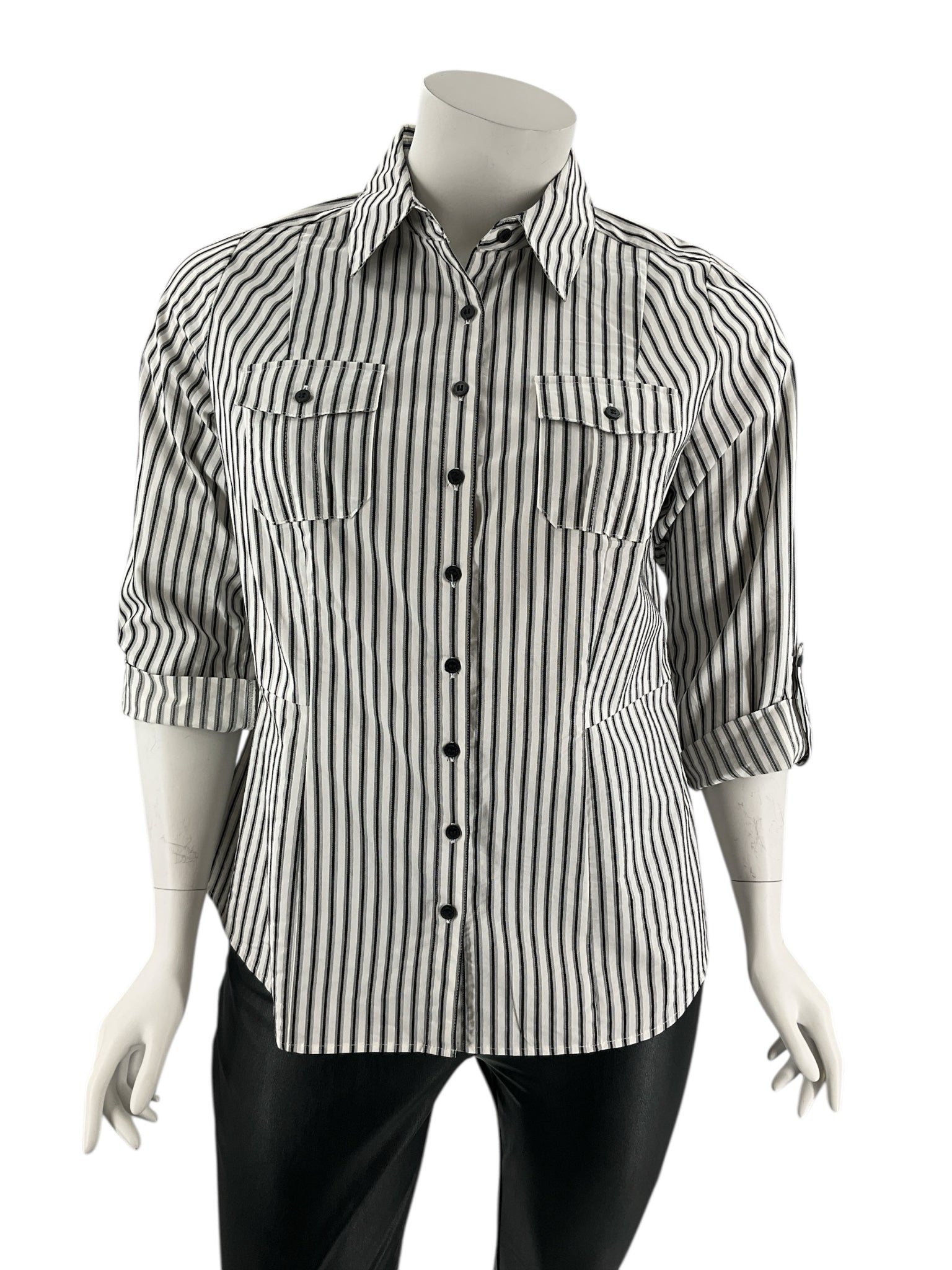 Worthington Black/White Stripe Pre-Owned Ladies Top - Size 1X