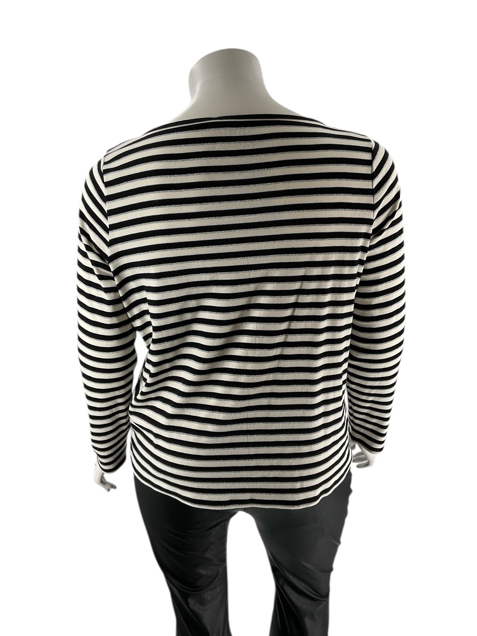 Talbots Black/Silver/Ecru Stripe Pre-Owned Ladies Top - Size 2X