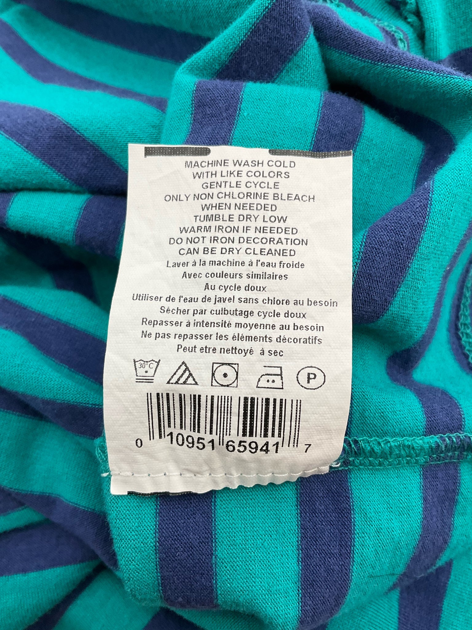 Bump in the Night Teal/Blue Striped Pre-Owned Ladies Dress - Size Small