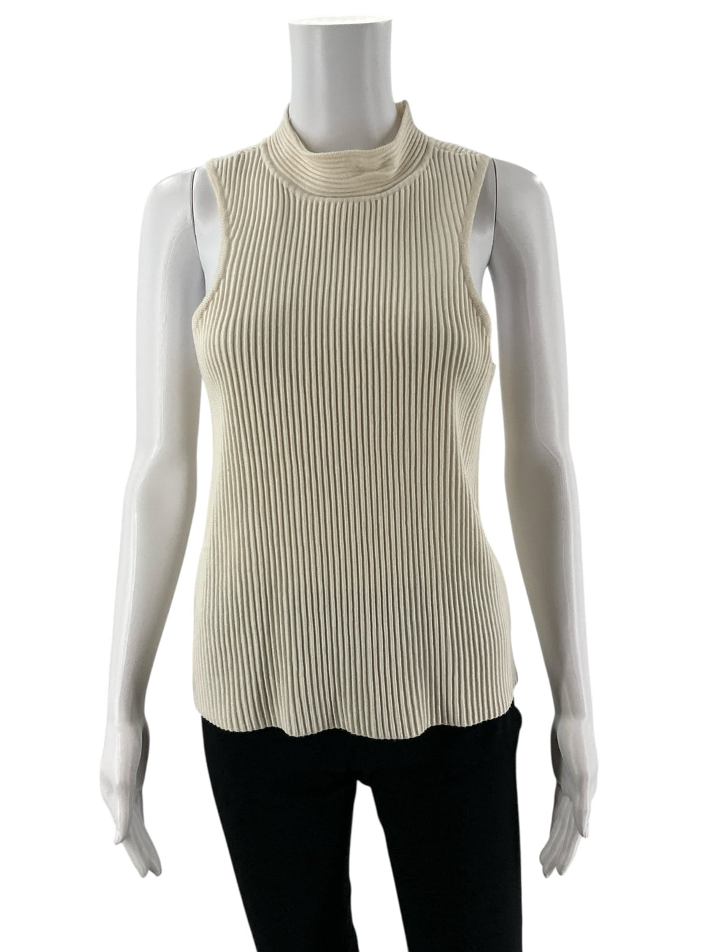 Cream ribbed mock neck sleeveless sweater tank top by Worthington in size large, perfect for business casual wear.