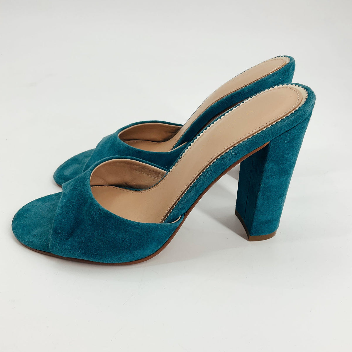 Pre-Owned Marciano by GUESS Teal Suede Open-Toe Mules - Women's Size 7.5