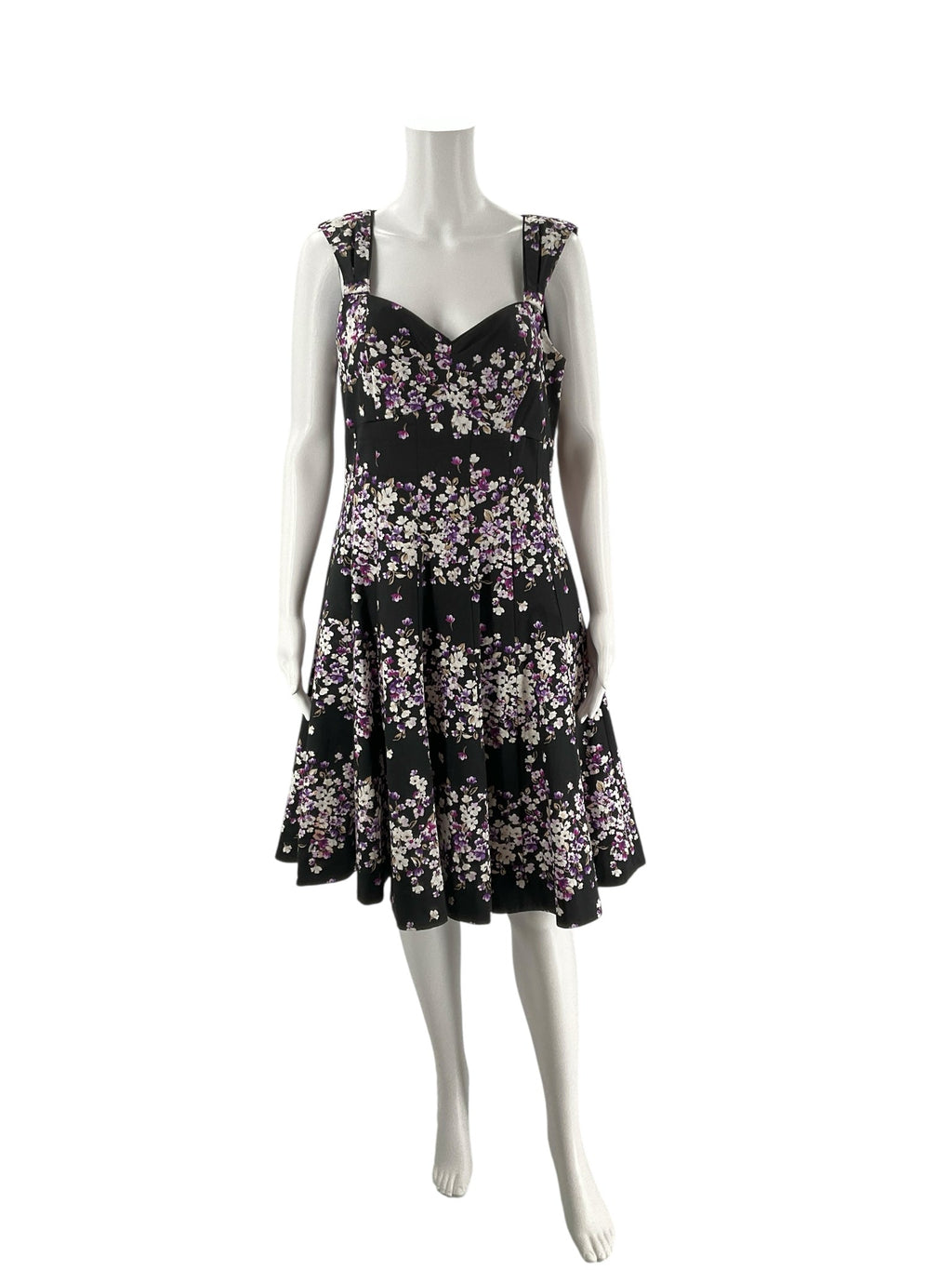 White Black Market Black/White/Purple Floral Pre-Owned Ladies Dress - Size 10