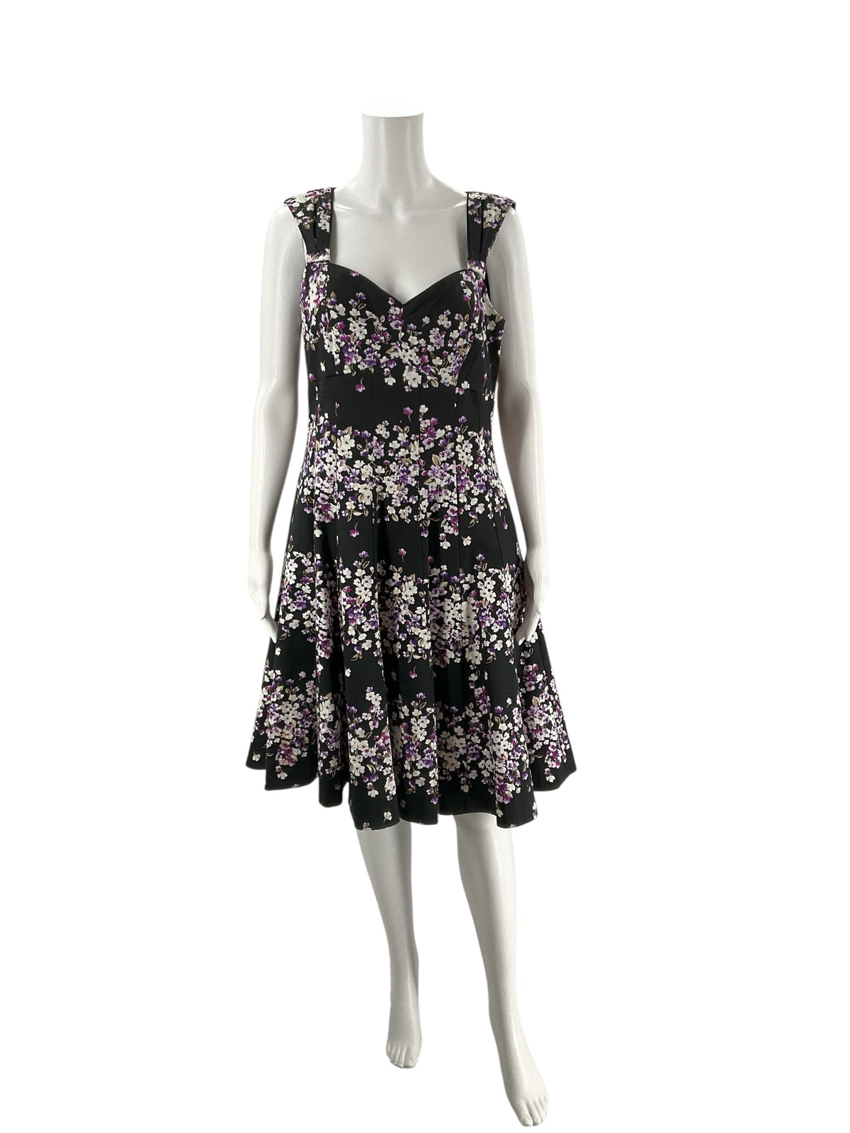 White Black Market Black/White/Purple Floral Pre-Owned Ladies Dress - Size 10