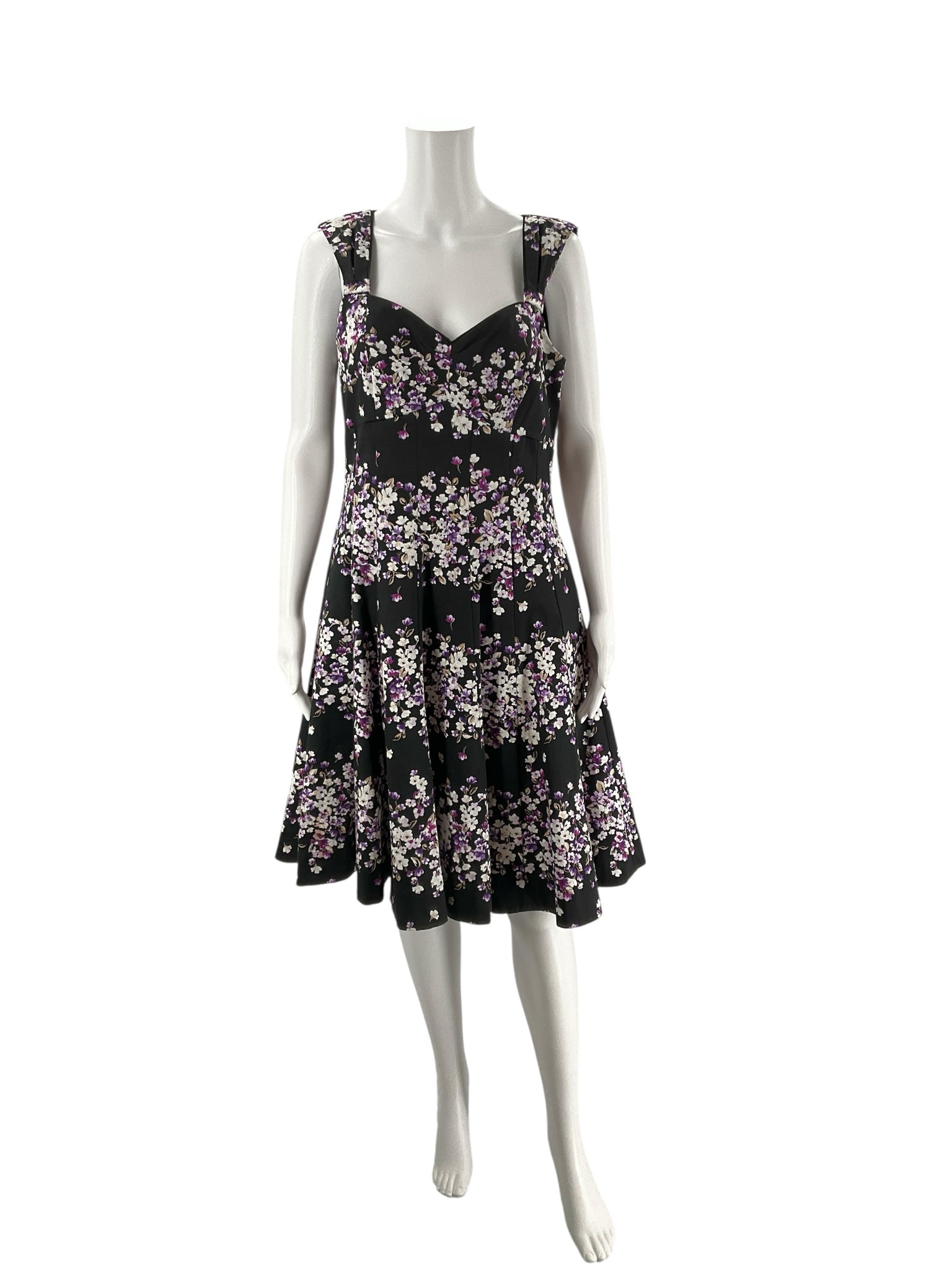 White Black Market Black/White/Purple Floral Pre-Owned Ladies Dress - Size 10