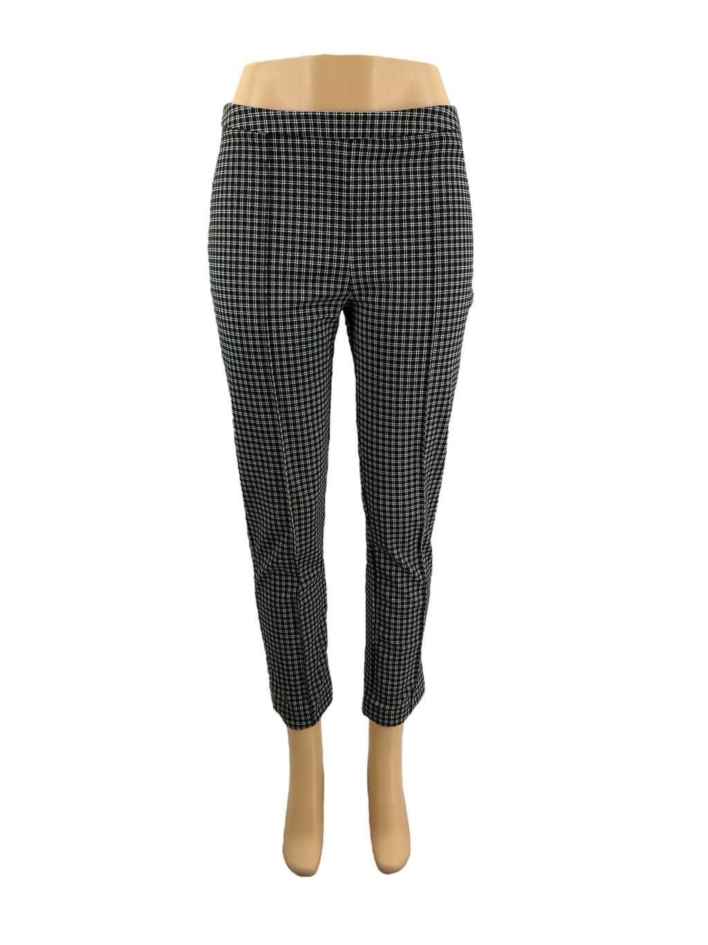 Michael Kors pre-owned black and white plaid pull-on ankle trousers for ladies, size medium, featuring a slim fit design.