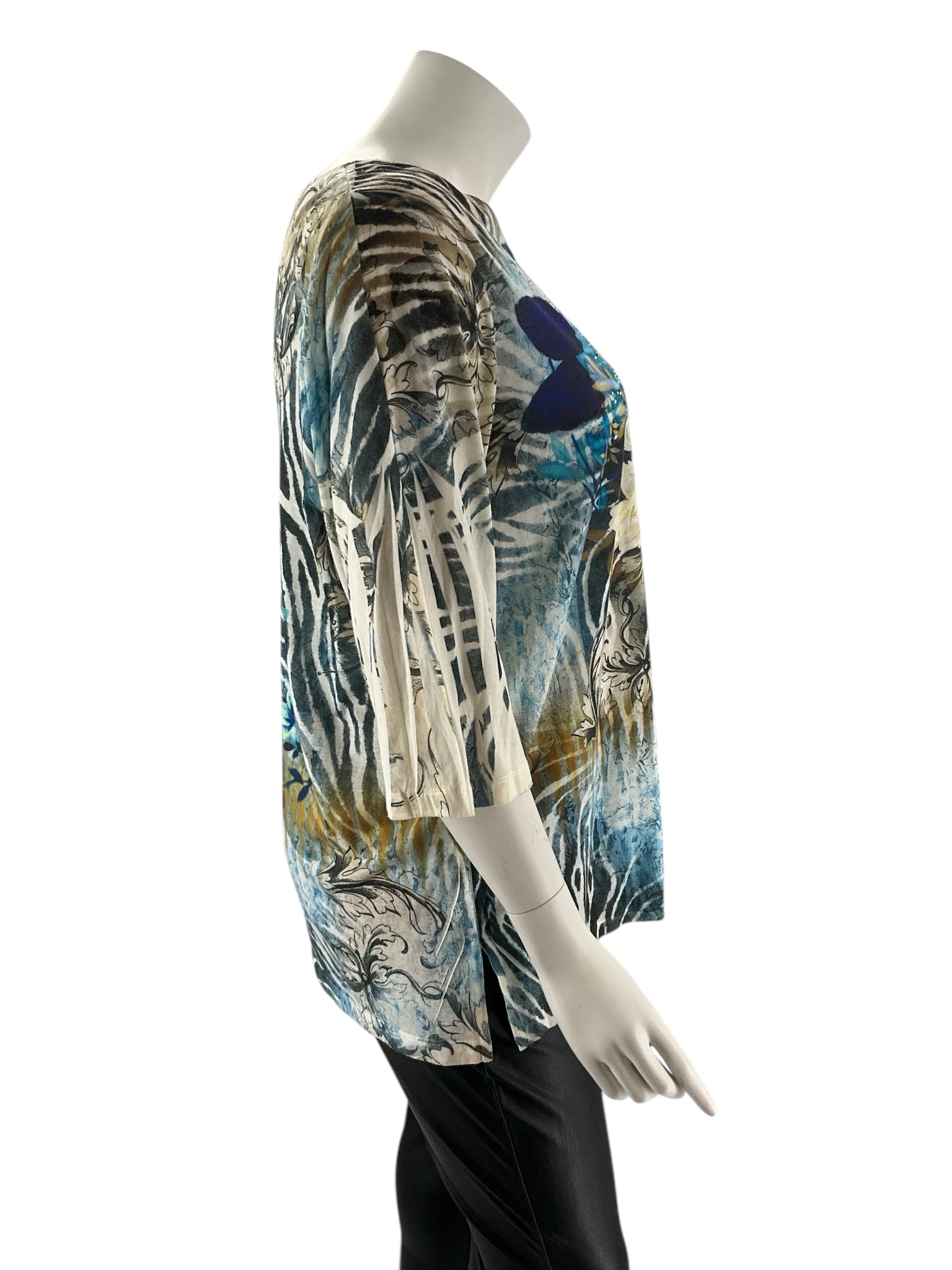 Liz & Me Cream/Blue/Green Floral Pre-Owned Casual Top -  Size 1X