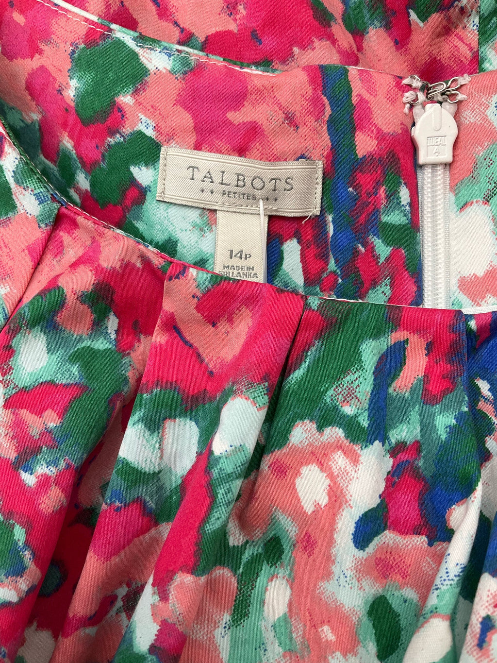 Talbots Green/Pink/Blue Print Pre-Owned Ladies Dress - Size 14 Petite