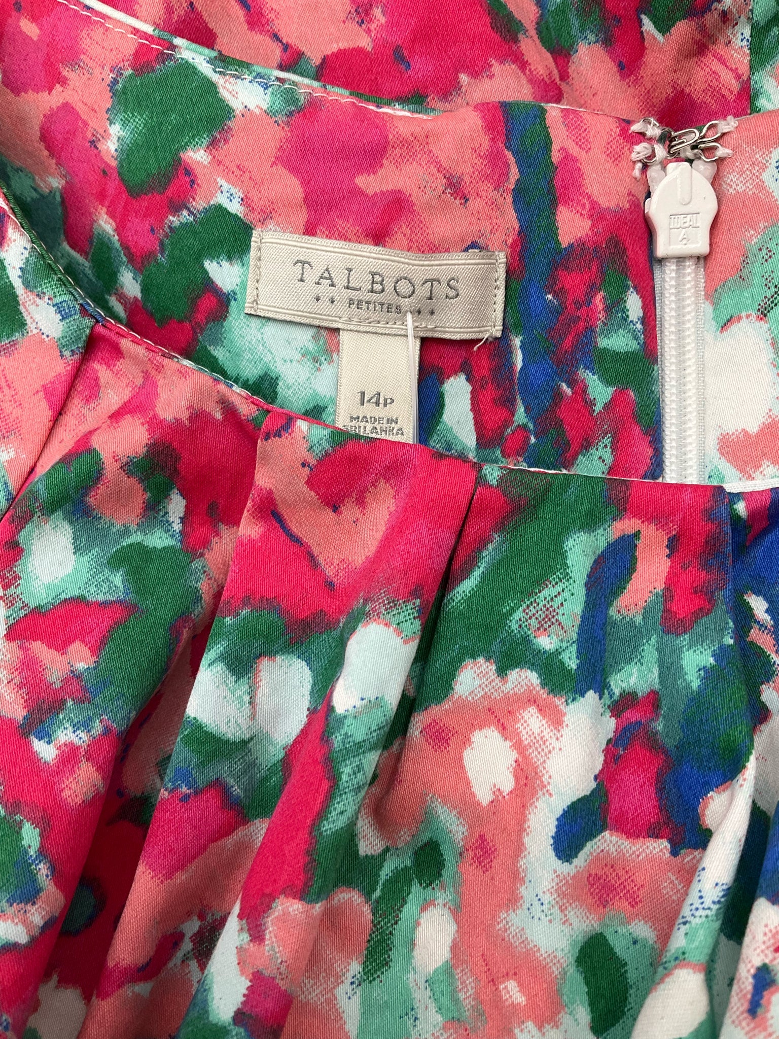 Talbots Green/Pink/Blue Print Pre-Owned Ladies Dress - Size 14 Petite