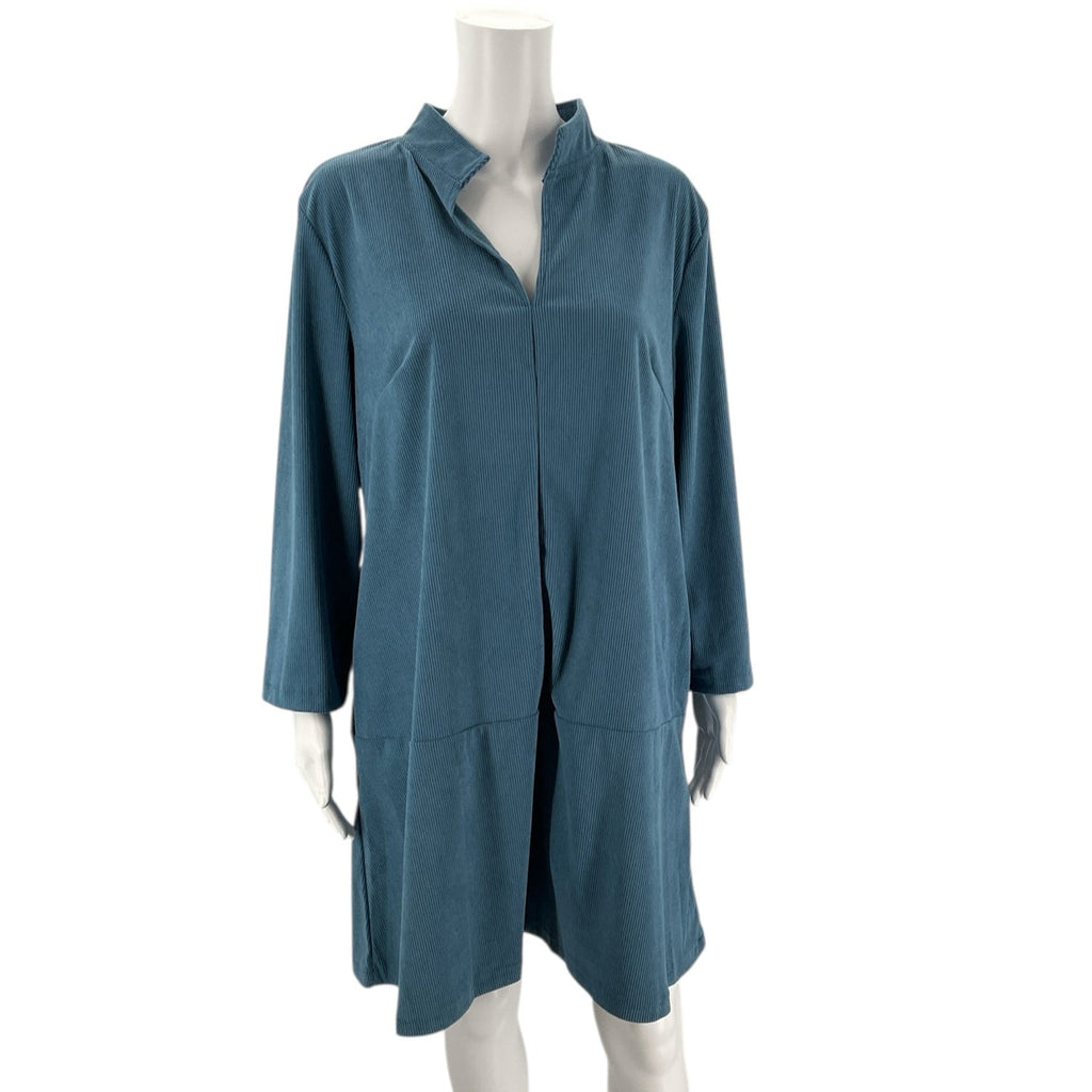Blue Corduroy Dress | Pre-Owned | Women's Dress in size XL with long sleeves and a relaxed fit, ideal for casual wear in cooler seasons.