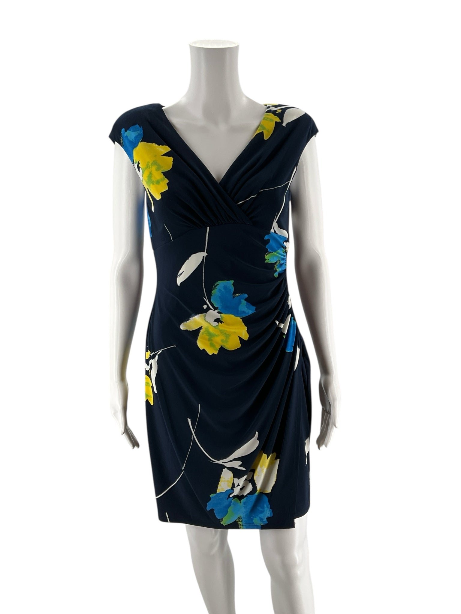 Ralph Lauren Navy/Yellow Floral Pre-Owned Ladies Dress - Size 8 Petite