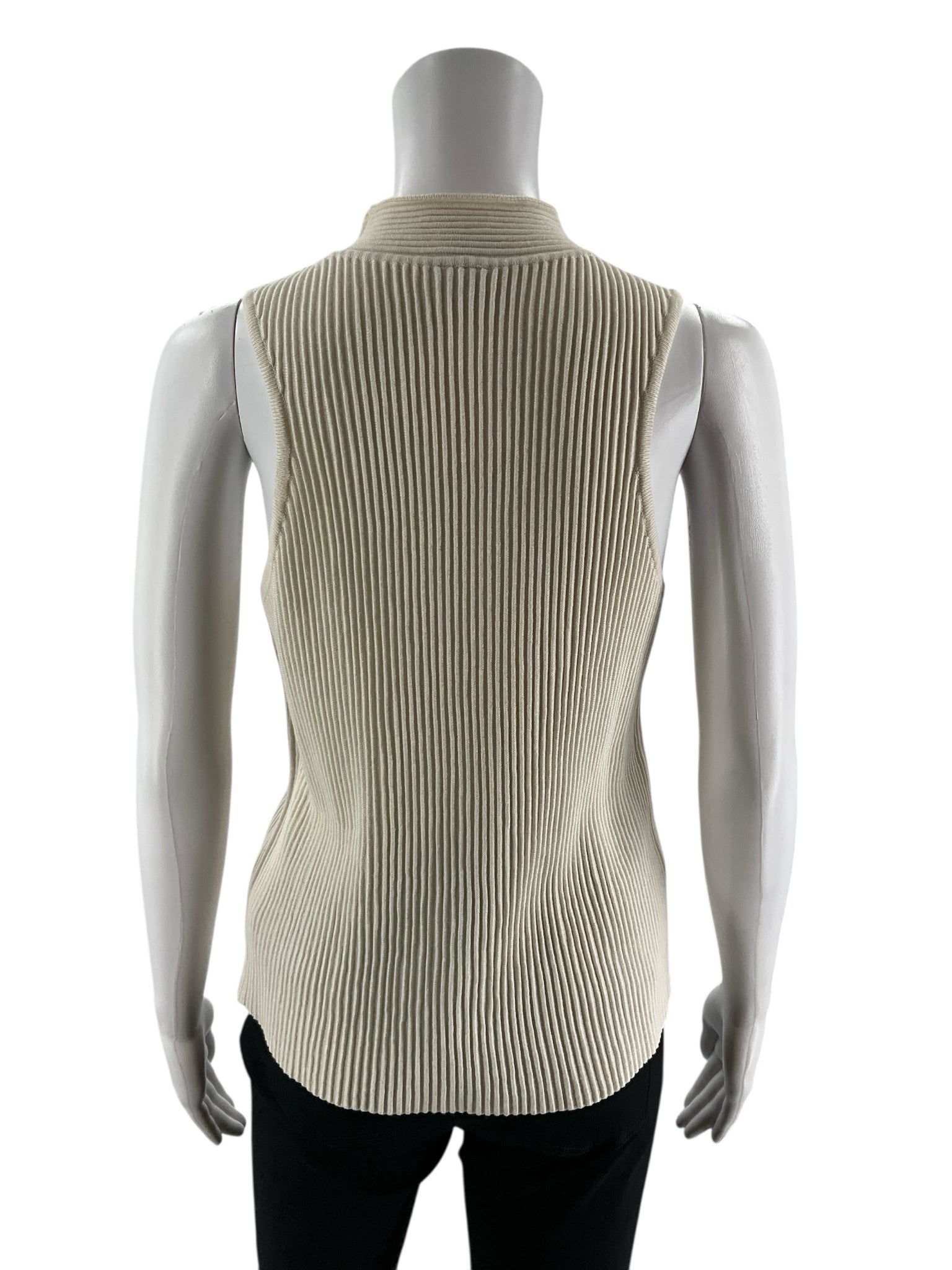 Cream ribbed mock neck sleeveless tank top in size large by Worthington, showcasing a classic minimalist design.