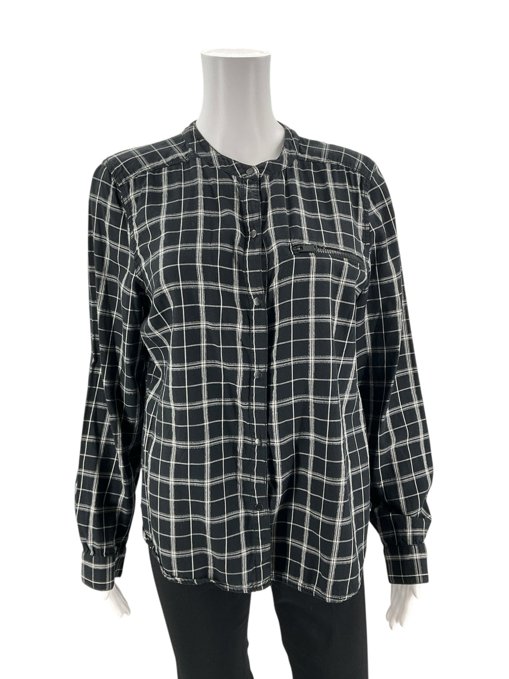 Calvin Klein Black/White Plaid Pre-Owned Ladies Top -  Size Large