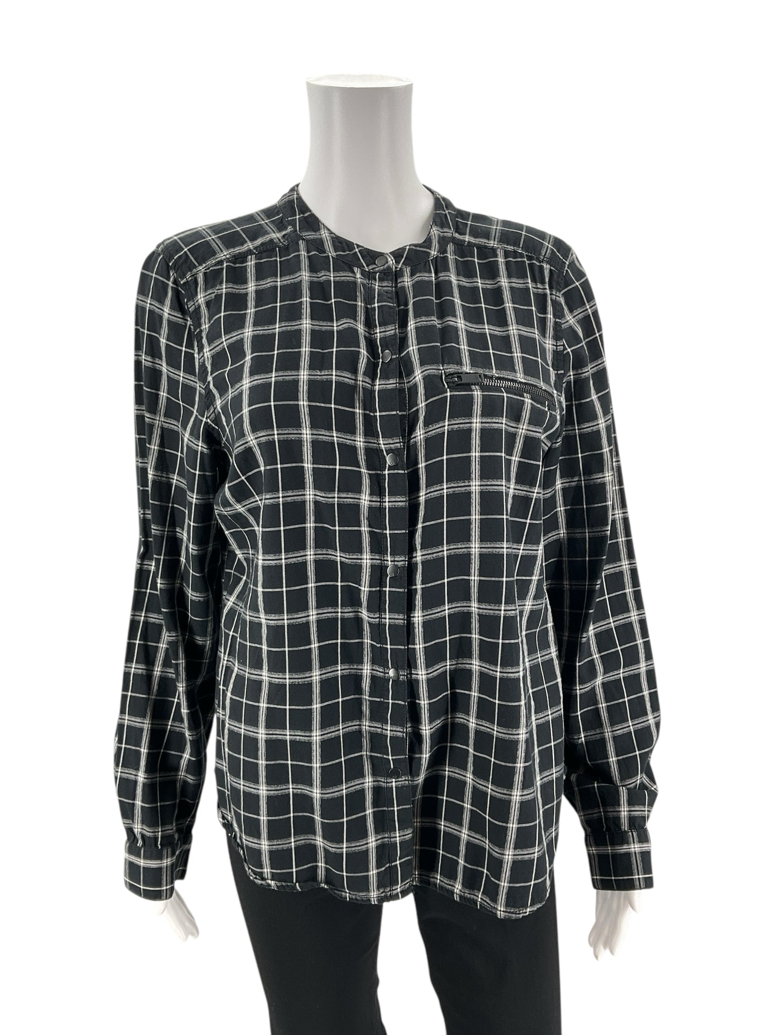 Calvin Klein Black/White Plaid Pre-Owned Ladies Top -  Size Large