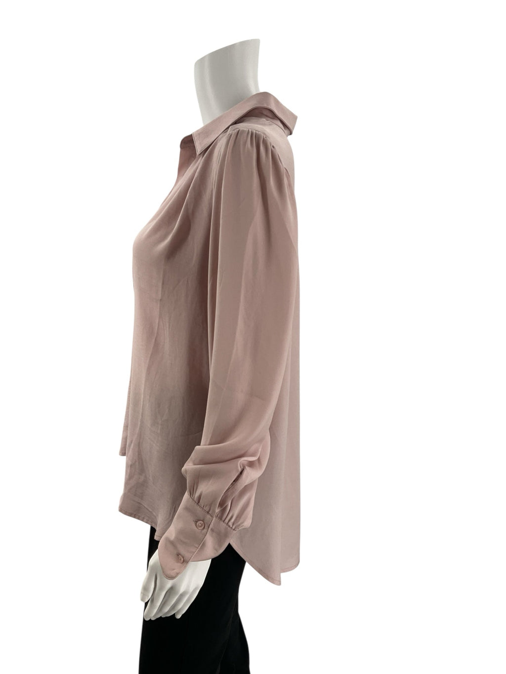 Blush Banana Republic pre-owned ladies blouse, size medium, featuring a classic minimalist design for business casual wear.