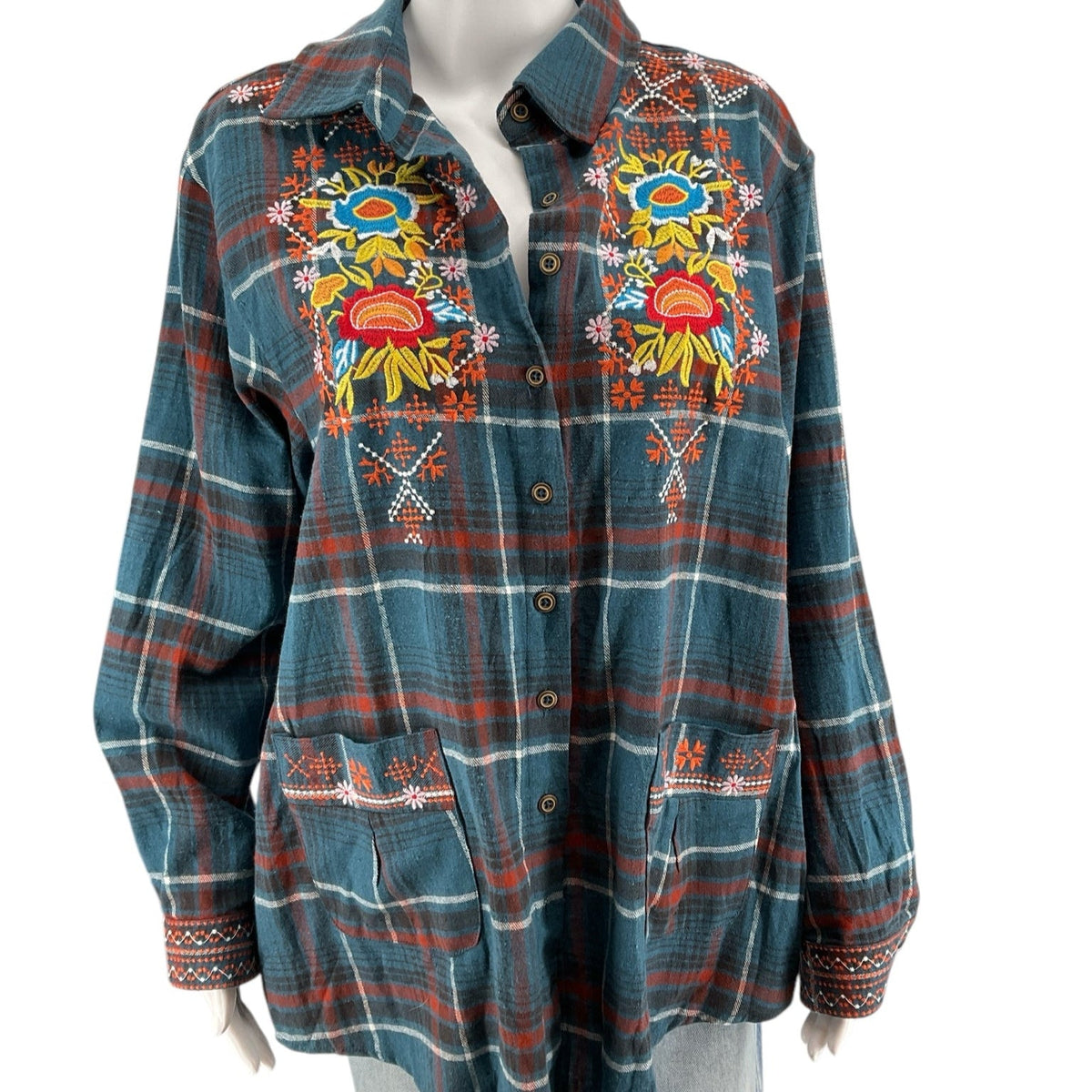 AK Rust/Teal Ladies Pre-Owned Top - Size XL - Margaret’s Fine Consignment
