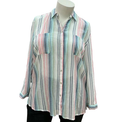 Chico's White/Blue/Pink Stripe Pre-Owned Ladies Top - Size XL