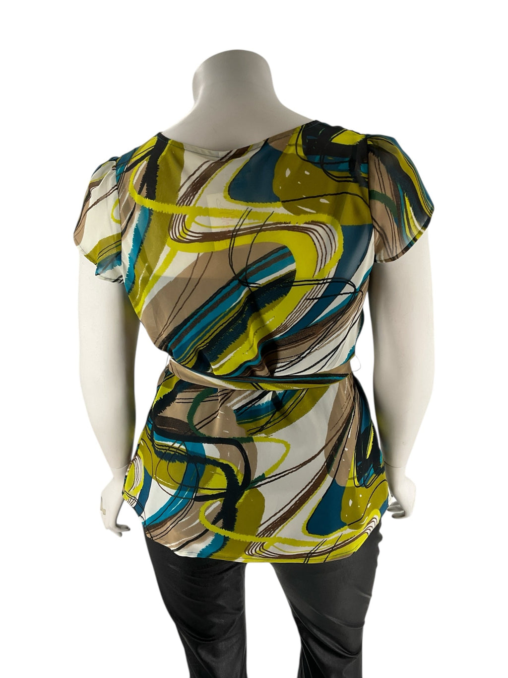 Worthington Brown/Teal/Lime/Black Print Pre-Owned Short Sleeve Top - Size 1X