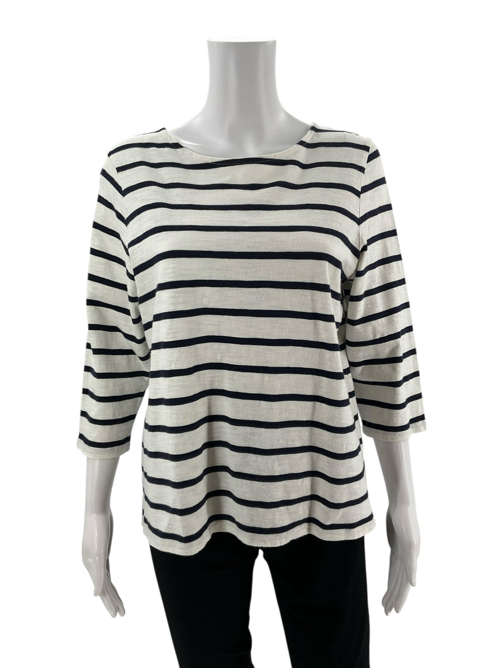 Talbots White/Navy Stripe Pre-Owned Ladies Top - Size Large Petite