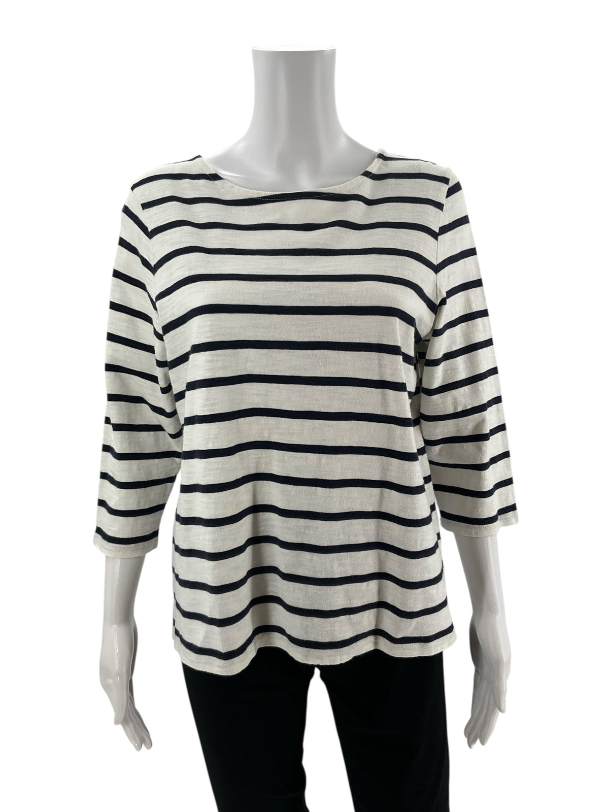 Talbots White/Navy Stripe Pre-Owned Ladies Top - Size Large Petite