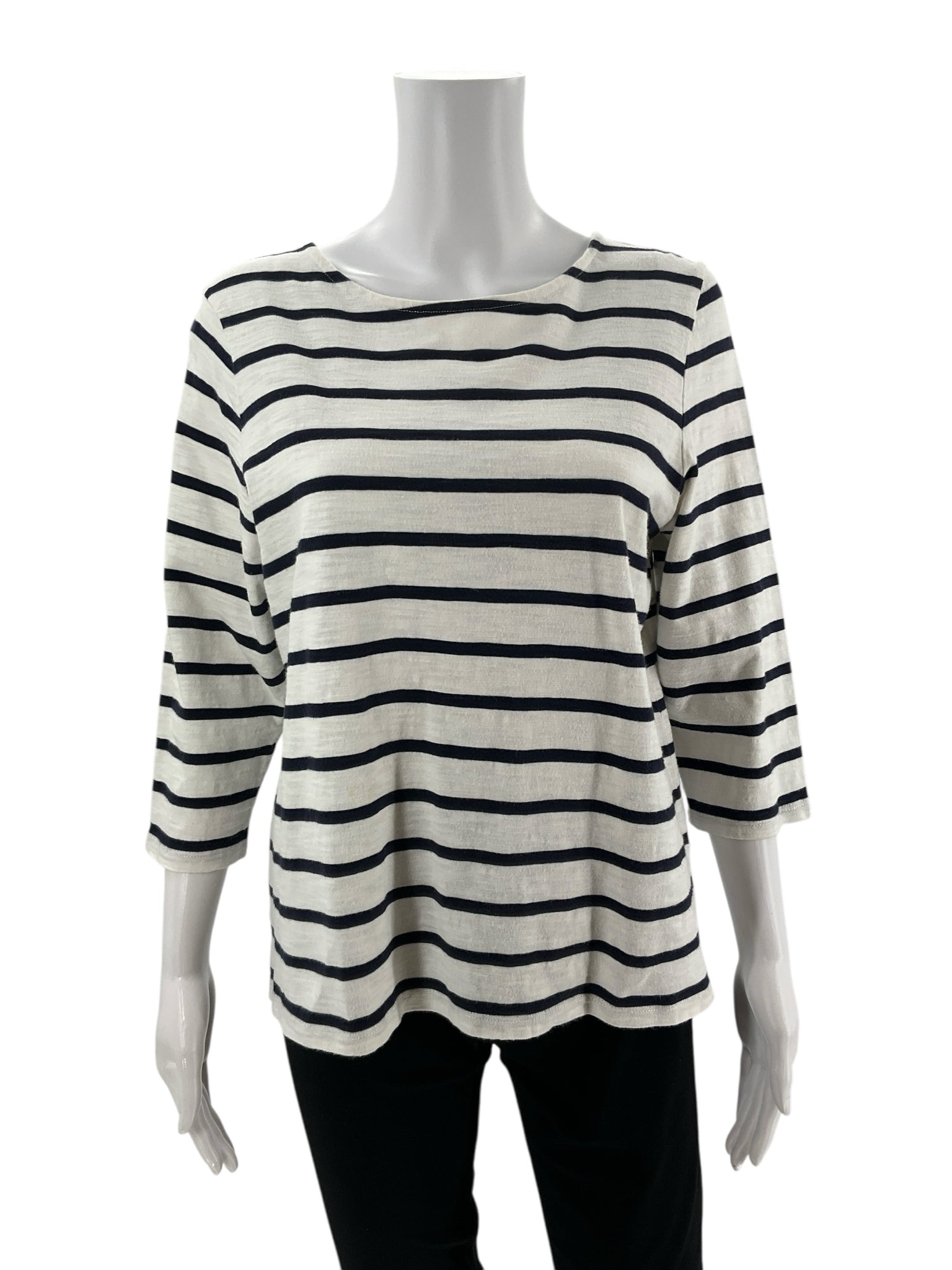 Talbots White/Navy Stripe Pre-Owned Ladies Top - Size Large Petite