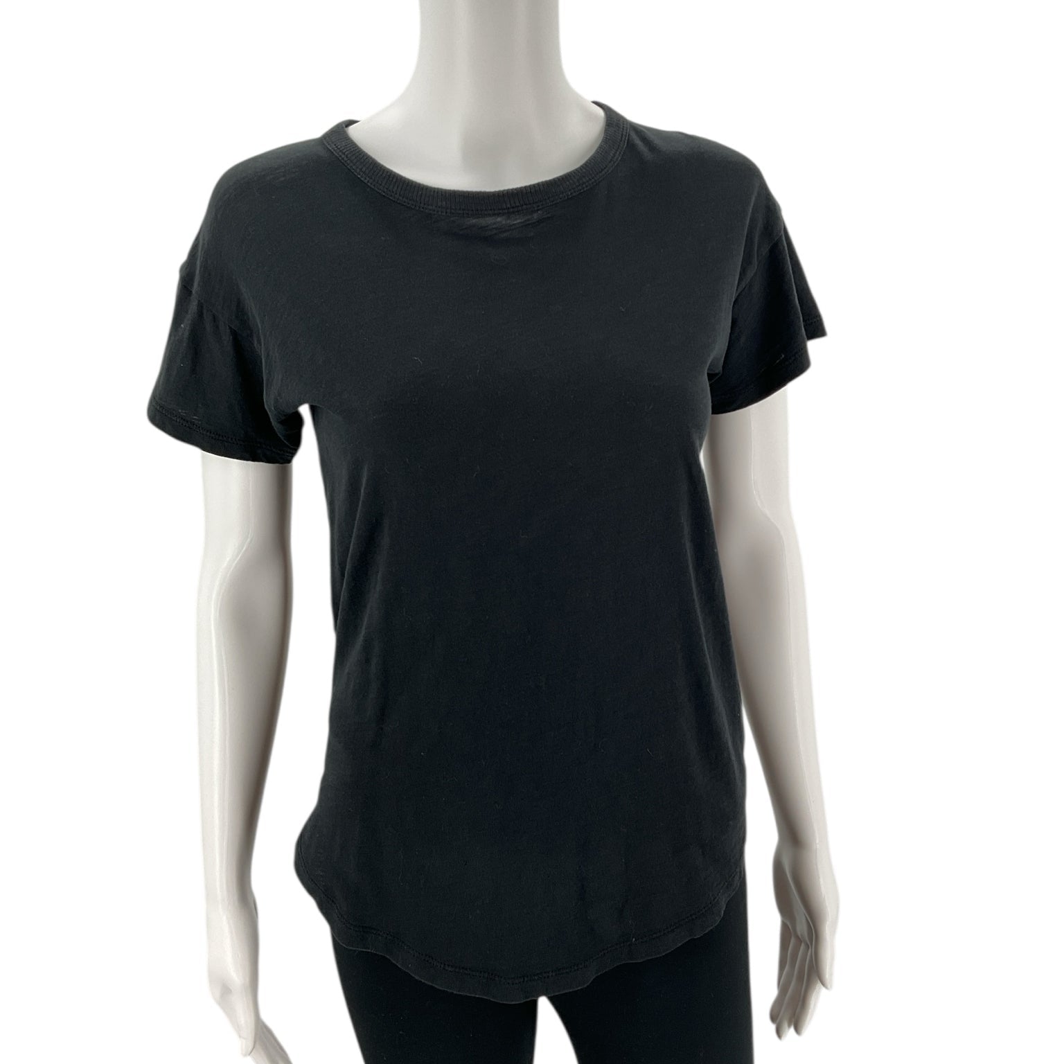 Madewell black pre-owned blouse in size XS with short sleeves and a relaxed fit, ideal for casual or office wear.
