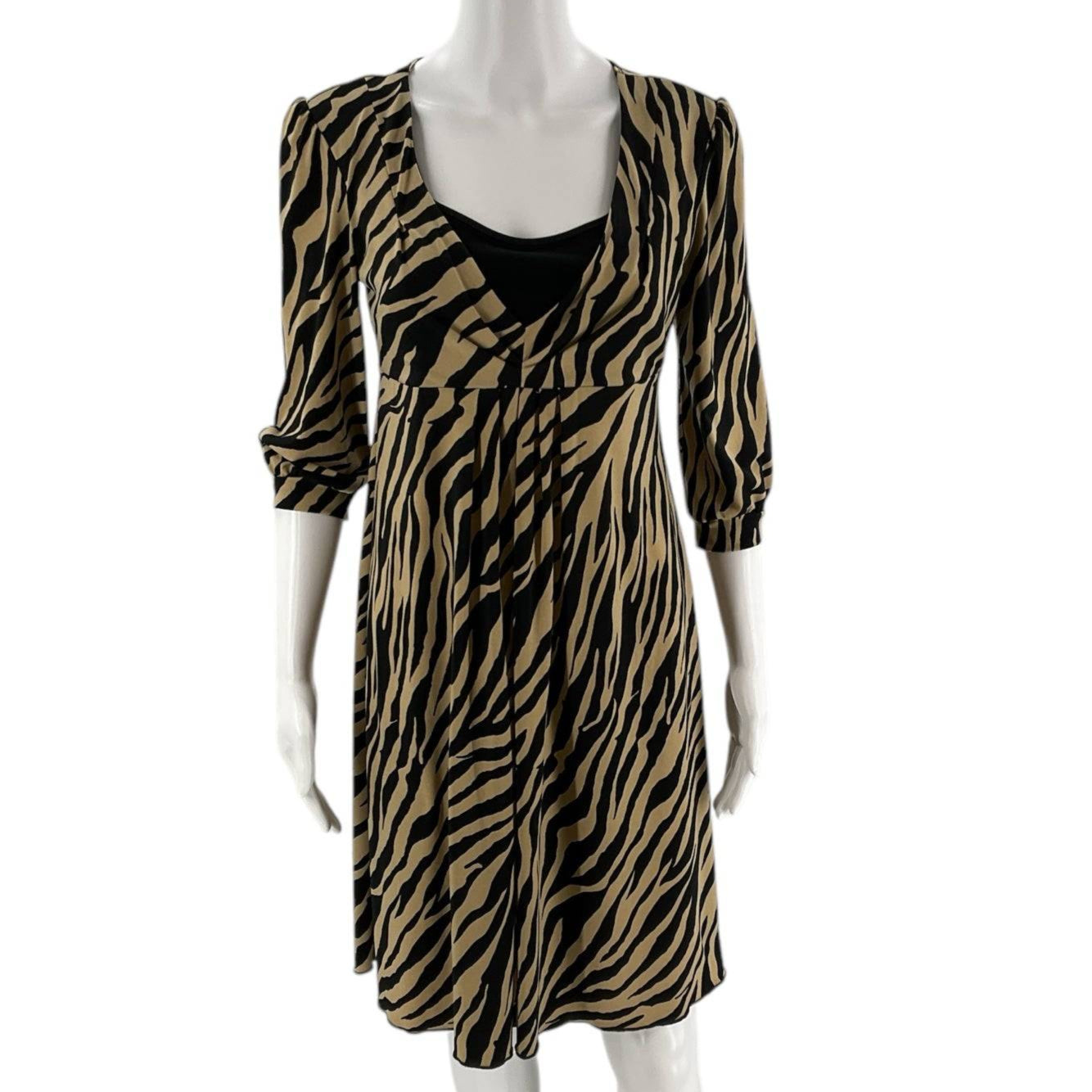 Style & Co Tan/Black Print Ladies Pre-Owned Dress - Size Petite Small - Margaret’s Fine Consignment