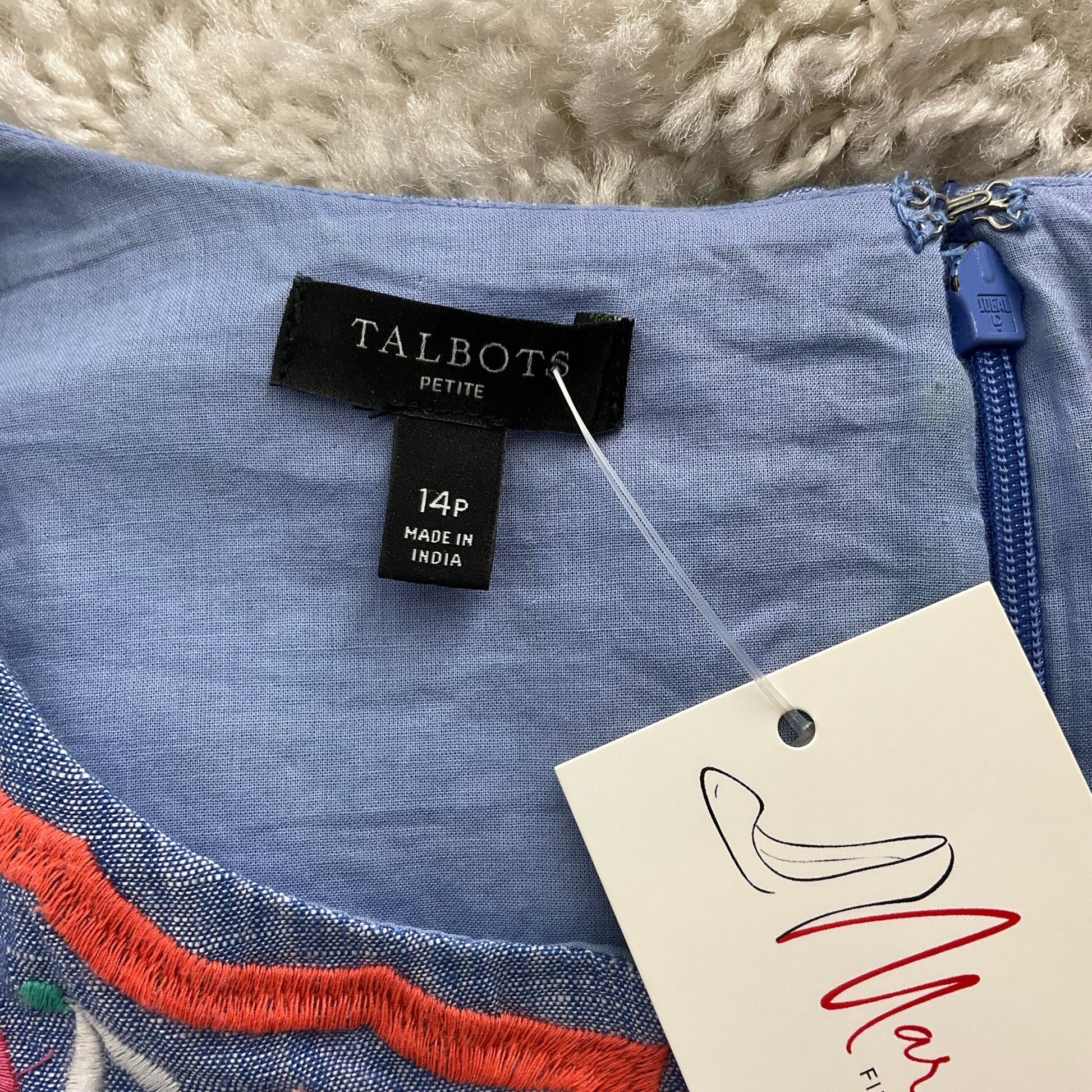 Talbots Chambray Embroidered Pre-Owned Ladies Dress - Size 14 Petite - Margaret’s Fine Consignment