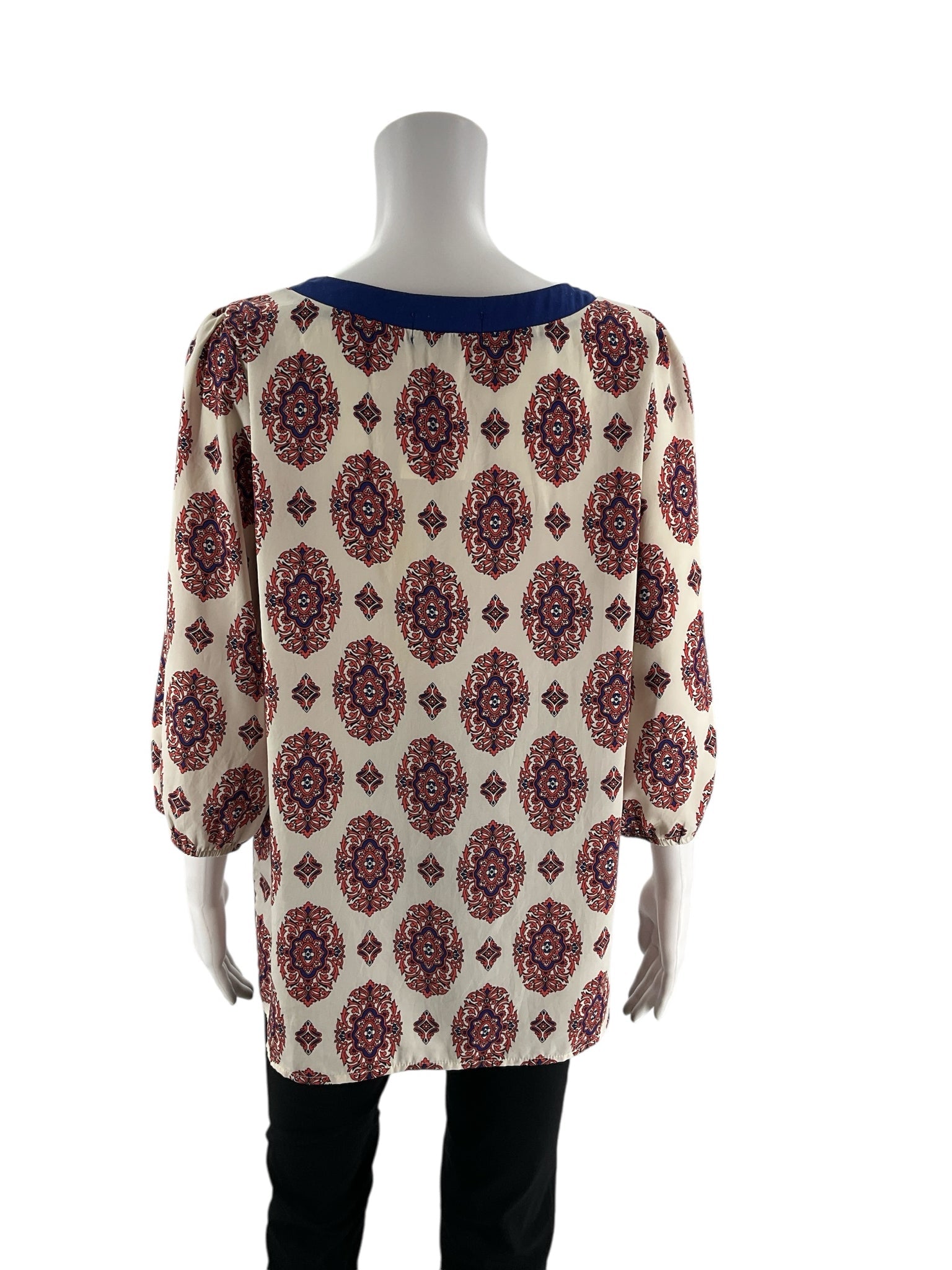 Willy Jays Orange/Blue Print Pre-Owned Ladies Top -  Size Large
