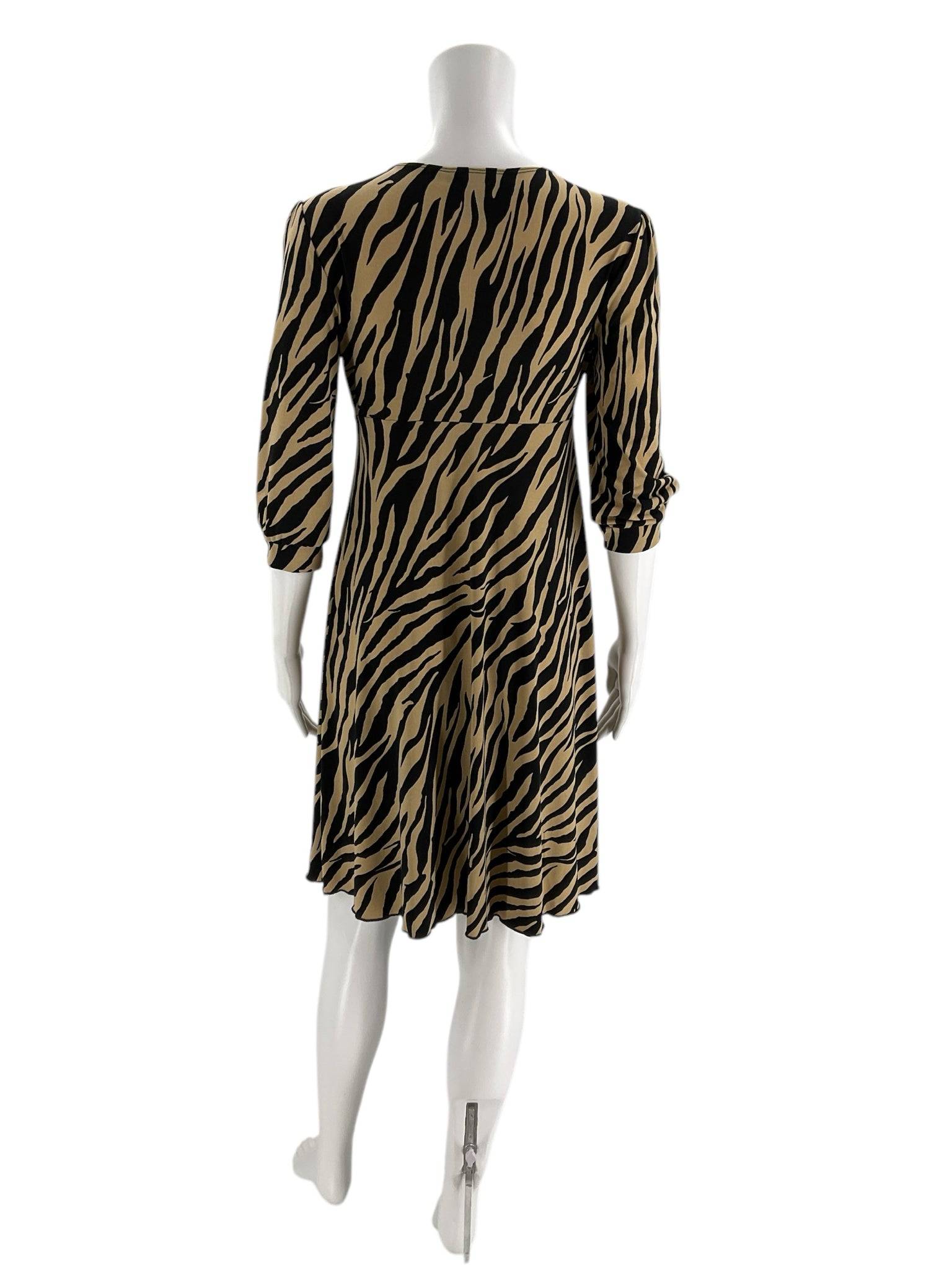 Style & Co Tan/Black Print Ladies Pre-Owned Dress - Size Petite Small - Margaret’s Fine Consignment